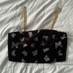 Butterfly Velvet Chain Strapped Crop Top L